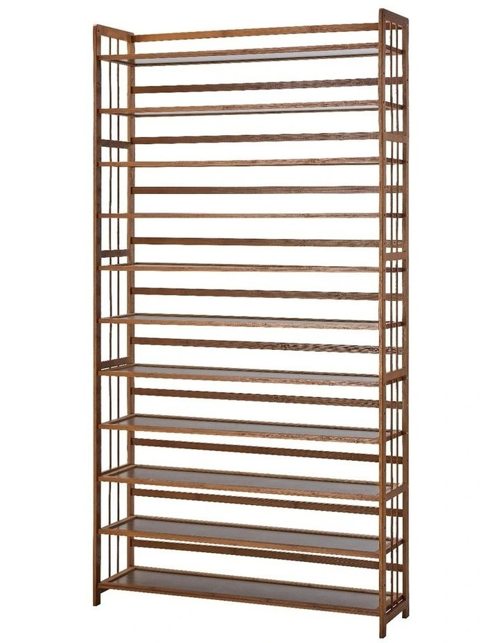 Oikiture Shoe Rack Storage Organizer Bamboo Stand 11 Shelves Brown image 1