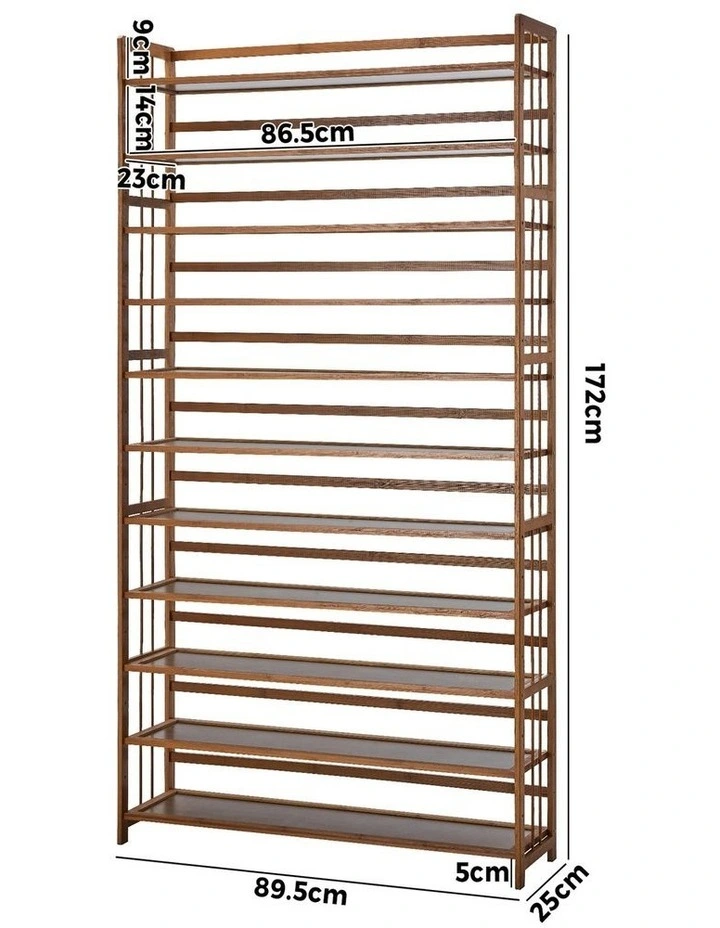 Oikiture Shoe Rack Storage Organizer Bamboo Stand 11 Shelves Brown image 3