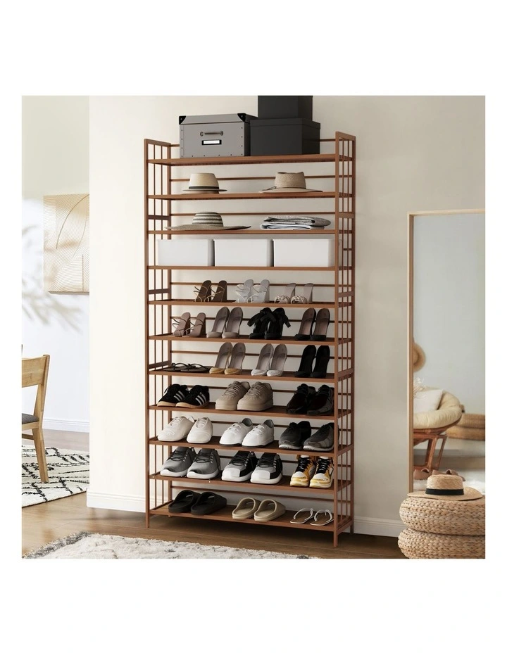 Oikiture Shoe Rack Storage Organizer Bamboo Stand 11 Shelves Brown image 4