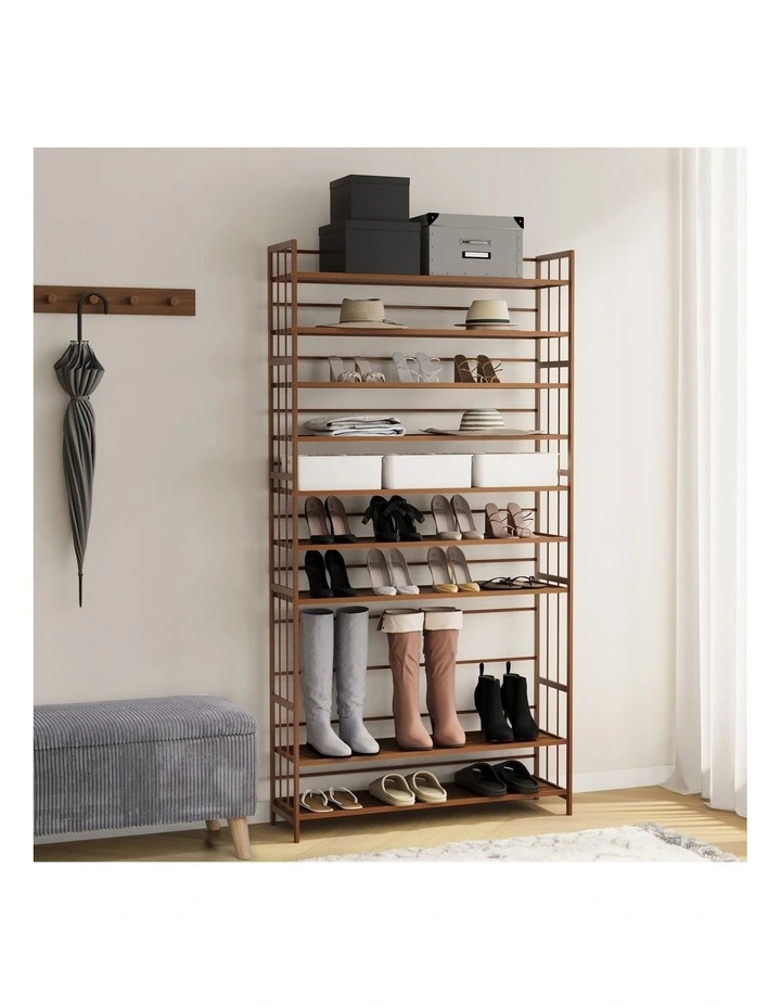 Oikiture Shoe Rack Storage Organizer Bamboo Stand 11 Shelves Brown image 5