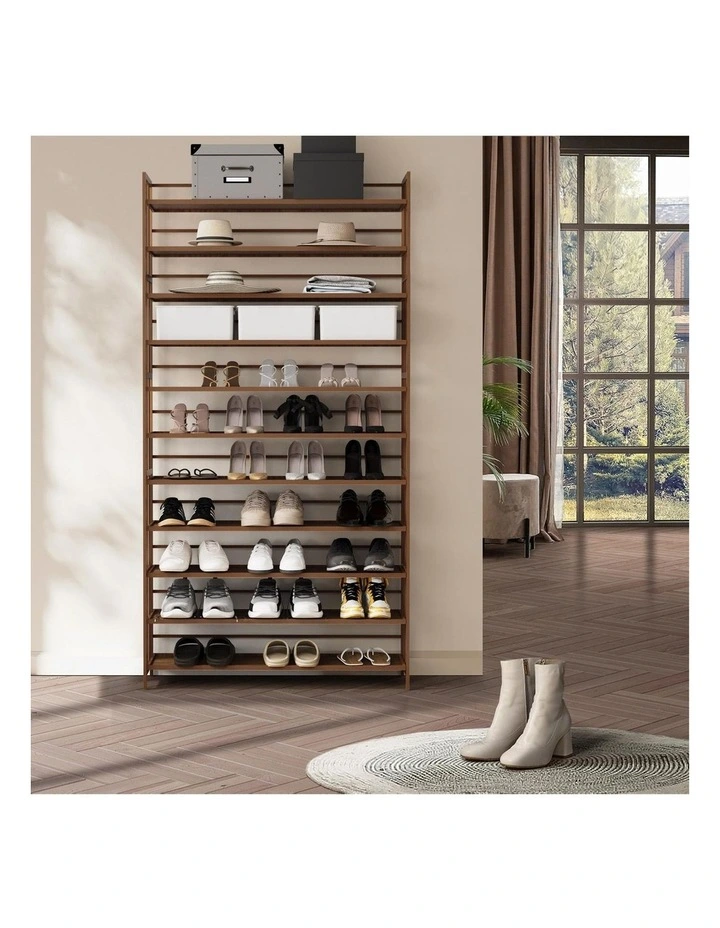 Oikiture Shoe Rack Storage Organizer Bamboo Stand 11 Shelves Brown image 7