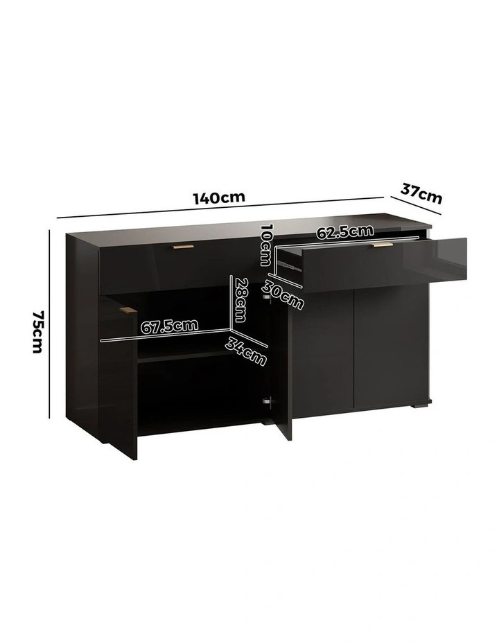 Oikiture Buffet Sideboard Storage Cabinet High Gloss 4 Doors 2 Drawers Black image 3