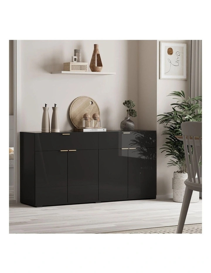 Oikiture Buffet Sideboard Storage Cabinet High Gloss 4 Doors 2 Drawers Black image 4