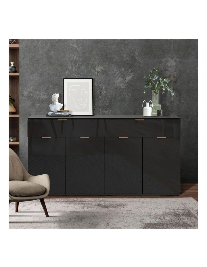 Oikiture Buffet Sideboard Storage Cabinet High Gloss 4 Doors 2 Drawers Black image 5