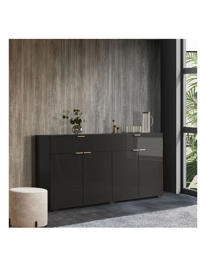 Oikiture Buffet Sideboard Storage Cabinet High Gloss 4 Doors 2 Drawers Black image 7