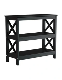 Oikiture 3-Tier Console Table X-Design Wood Sofa Table Hall Side Entry Black