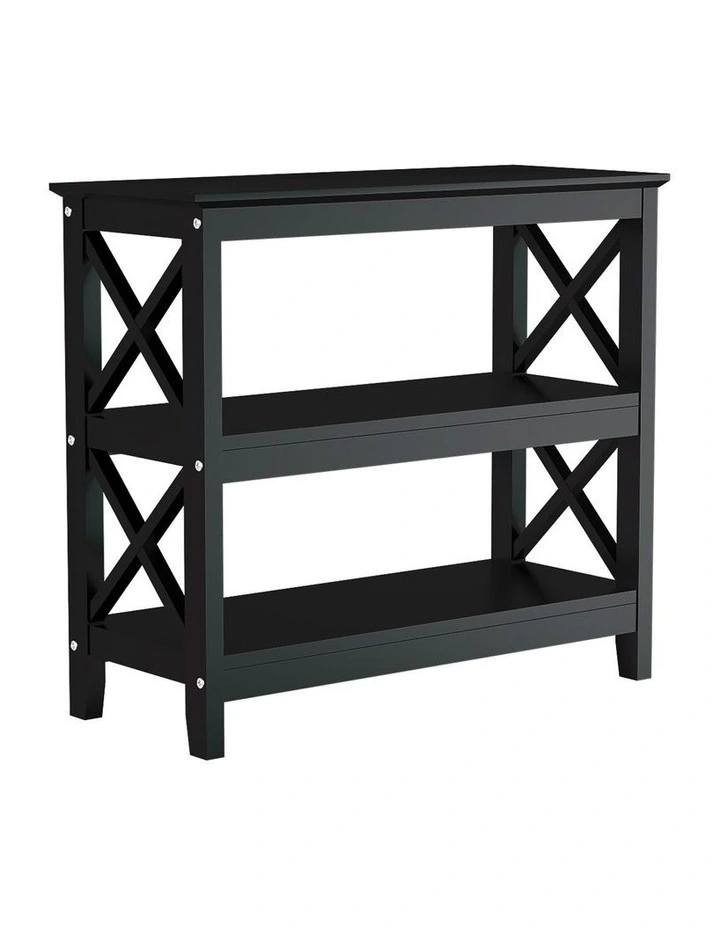 Oikiture 3-Tier Console Table X-Design Wood Sofa Table Hall Side Entry Black image 1