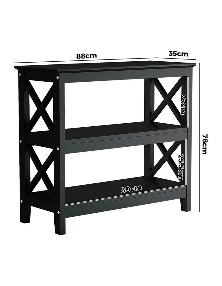 Oikiture 3-Tier Console Table X-Design Wood Sofa Table Hall Side Entry Black image 3