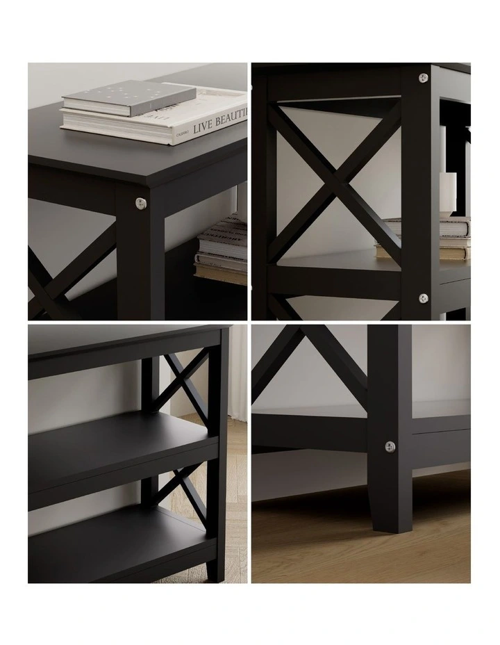 Oikiture 3-Tier Console Table X-Design Wood Sofa Table Hall Side Entry Black image 6