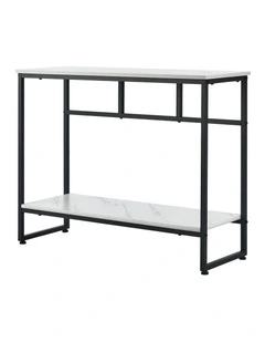 Oikiture Console Table Hallway Marble Effect Metal Entry Table Display WH&BK