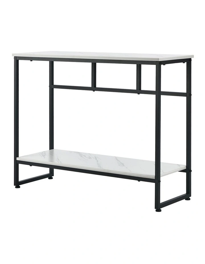 Oikiture Console Table Hallway Marble Effect Metal Entry Table Display WH&BK image 1