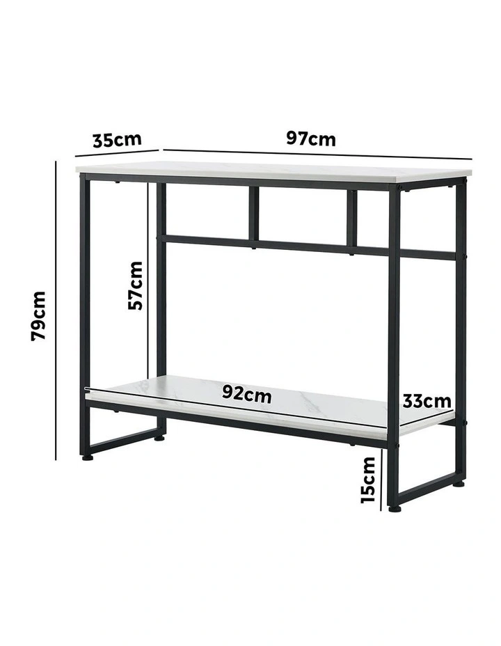 Oikiture Console Table Hallway Marble Effect Metal Entry Table Display WH&BK image 3