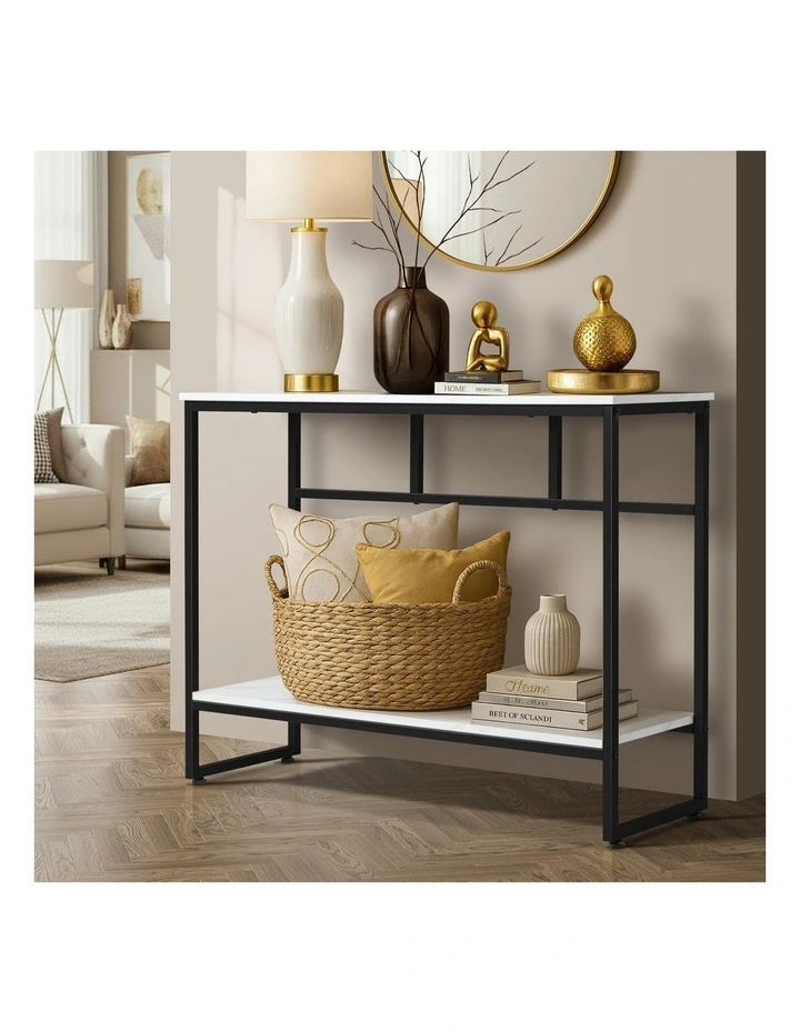 Oikiture Console Table Hallway Marble Effect Metal Entry Table Display WH&BK image 4
