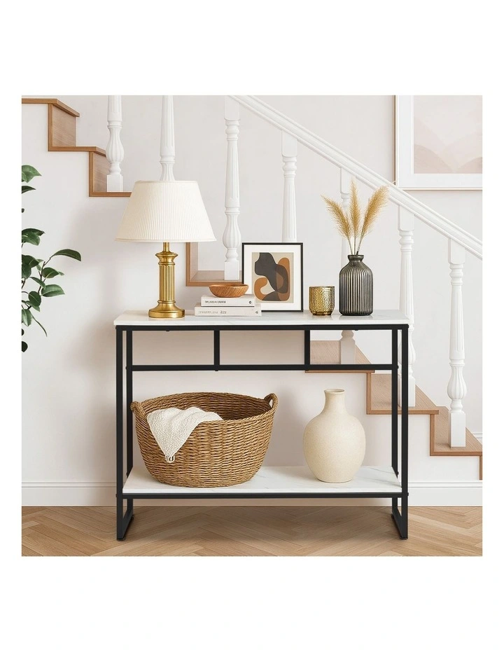 Oikiture Console Table Hallway Marble Effect Metal Entry Table Display WH&BK image 5