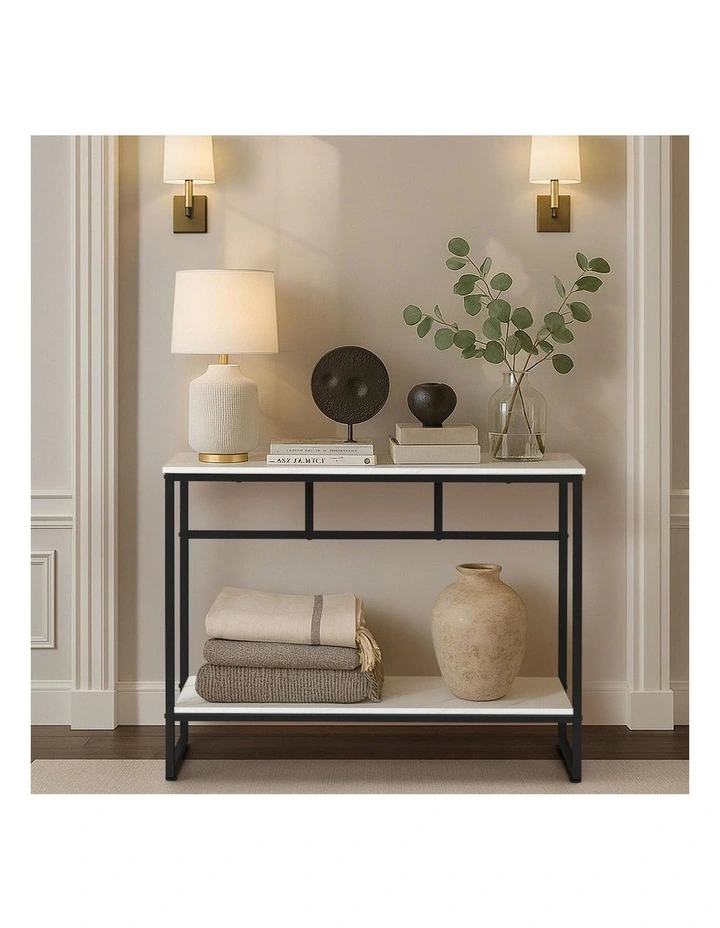 Oikiture Console Table Hallway Marble Effect Metal Entry Table Display WH&BK image 7