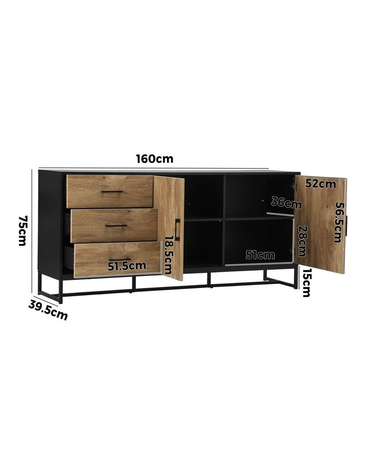 Oikiture Buffet Sideboard Cabinet 3 Drawers 2 Doors image 3