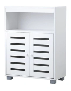 Oikiture Buffet Sideboard Storage Cabinet Slatted Doors White