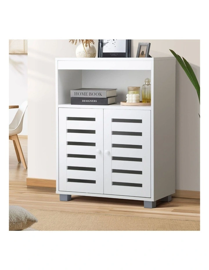 Oikiture Buffet Sideboard Storage Cabinet Slatted Doors White image 4