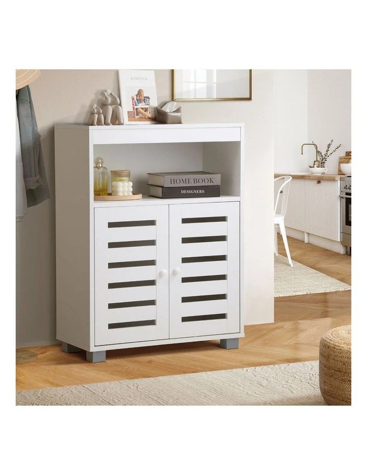 Oikiture Buffet Sideboard Storage Cabinet Slatted Doors White image 5
