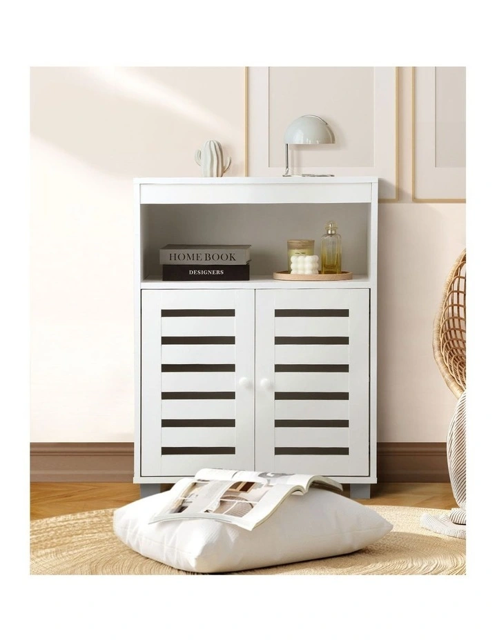 Oikiture Buffet Sideboard Storage Cabinet Slatted Doors White image 7