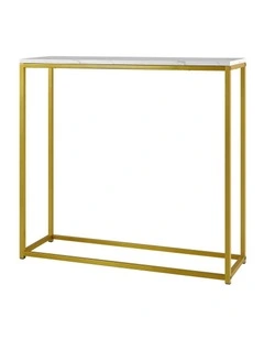 Oikiture Console Table Marble-look Iron Hallway Desk Entry Display Gold&White