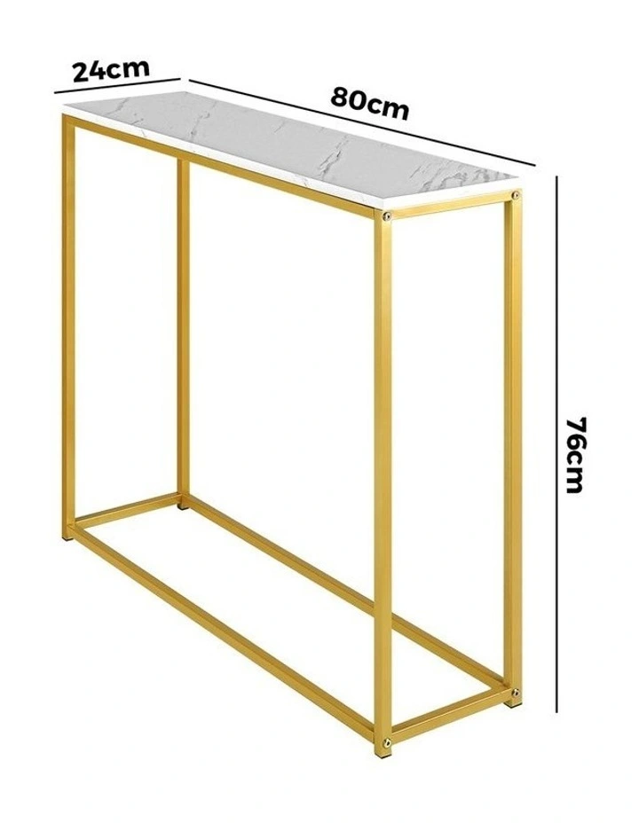 Oikiture Console Table Marble-look Iron Hallway Desk Entry Display Gold&White image 3