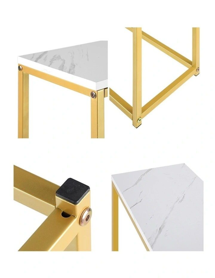 Oikiture Console Table Marble-look Iron Hallway Desk Entry Display Gold&White image 6