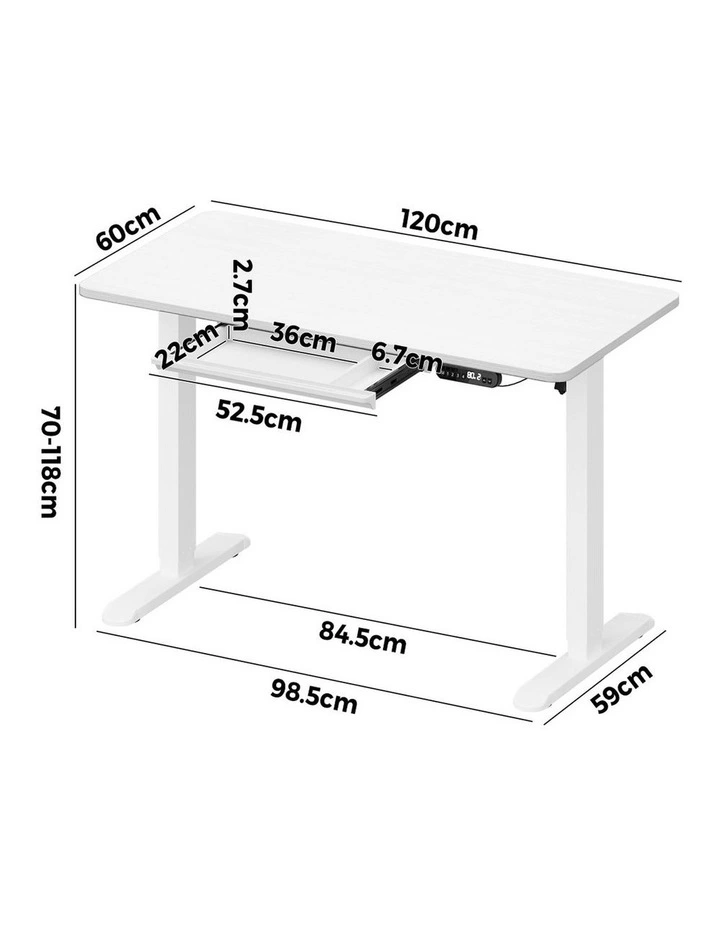 Oikiture 120cm Electric Standing Desk With Drawer Adjustable Height White image 3