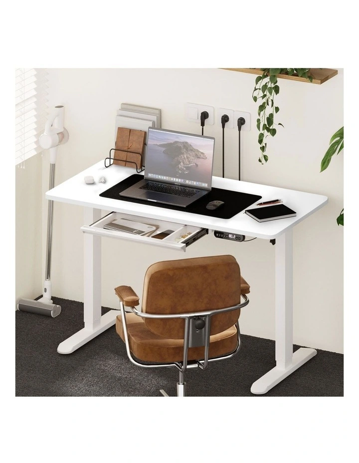 Oikiture 120cm Electric Standing Desk With Drawer Adjustable Height White image 4