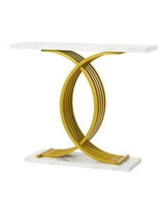 Oikiture Console Table Hallway Marble Effect Coffee Narrow Side Desk White&Gold