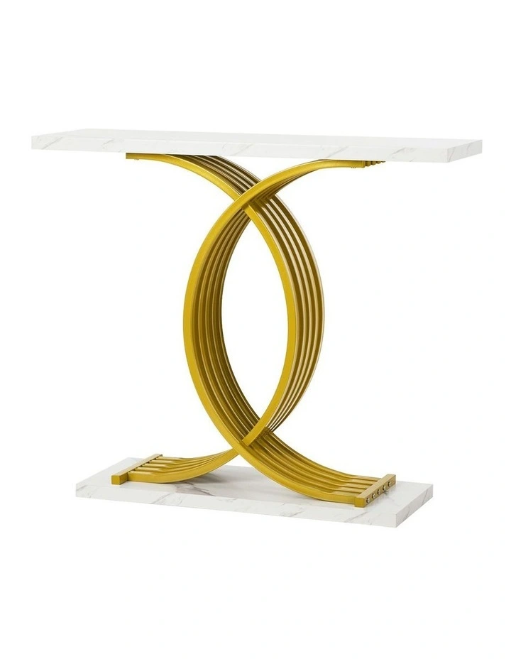 Oikiture Console Table Hallway Marble Effect Coffee Narrow Side Desk White&Gold image 1