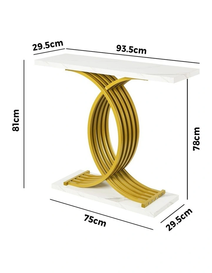 Oikiture Console Table Hallway Marble Effect Coffee Narrow Side Desk White&Gold image 3