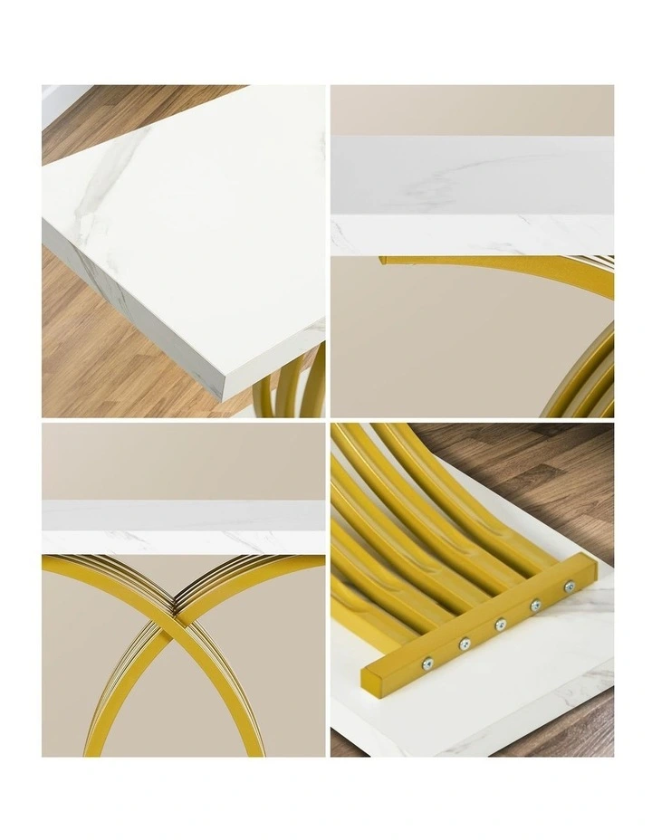 Oikiture Console Table Hallway Marble Effect Coffee Narrow Side Desk White&Gold image 6