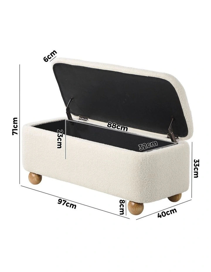 Oikiture Storage Ottoman Blanket Box Teddy Stool Couch Bench Ball Feet Boucle image 3
