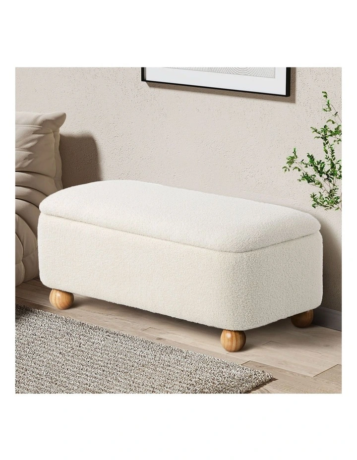 Oikiture Storage Ottoman Blanket Box Teddy Stool Couch Bench Ball Feet Boucle image 4