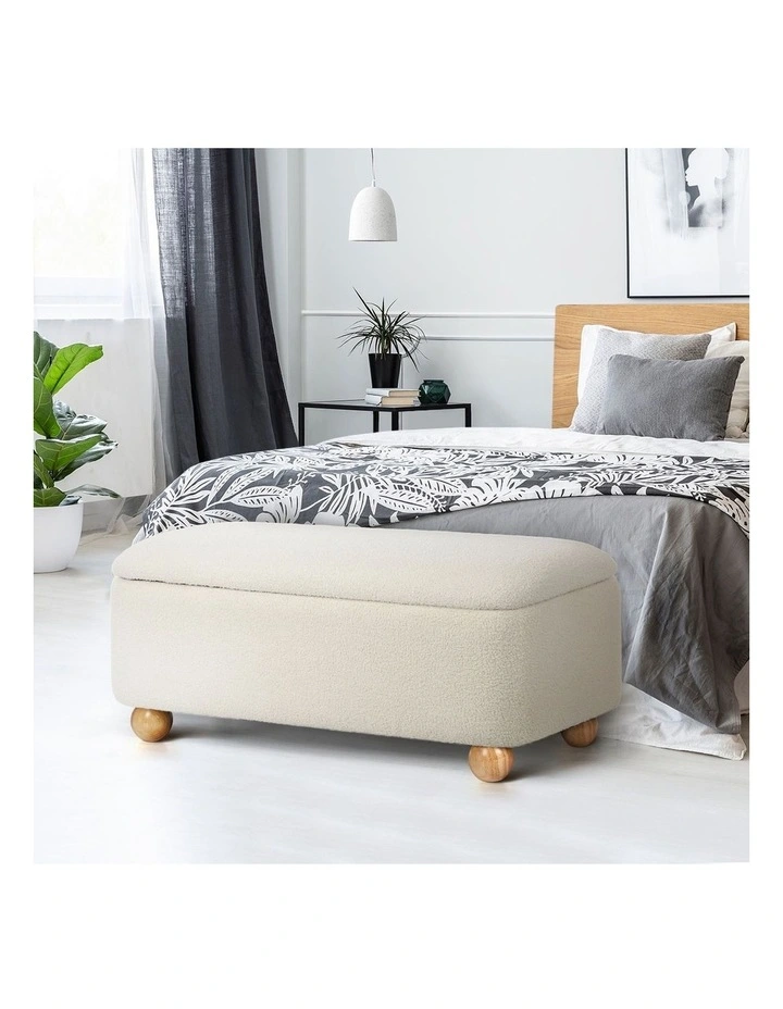 Oikiture Storage Ottoman Blanket Box Teddy Stool Couch Bench Ball Feet Boucle image 5