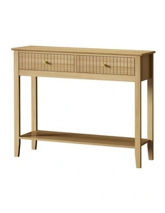 Oikiture 100cm Console Table Hallway Table with 2 Storage Drawer Entry Desk