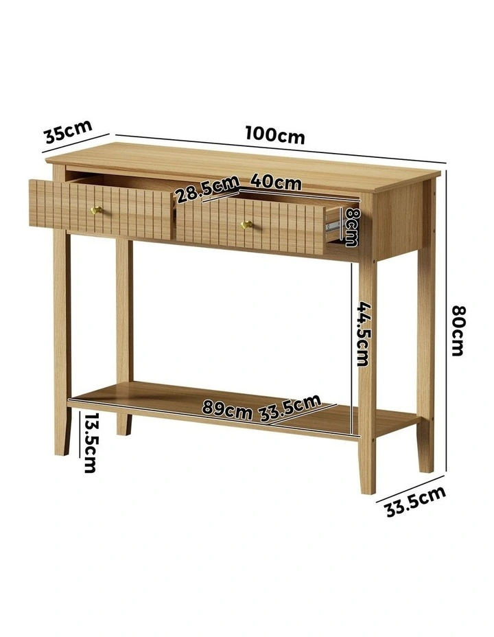 Oikiture 100cm Console Table Hallway Table with 2 Storage Drawer Entry Desk image 3