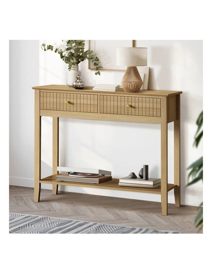 Oikiture 100cm Console Table Hallway Table with 2 Storage Drawer Entry Desk image 4