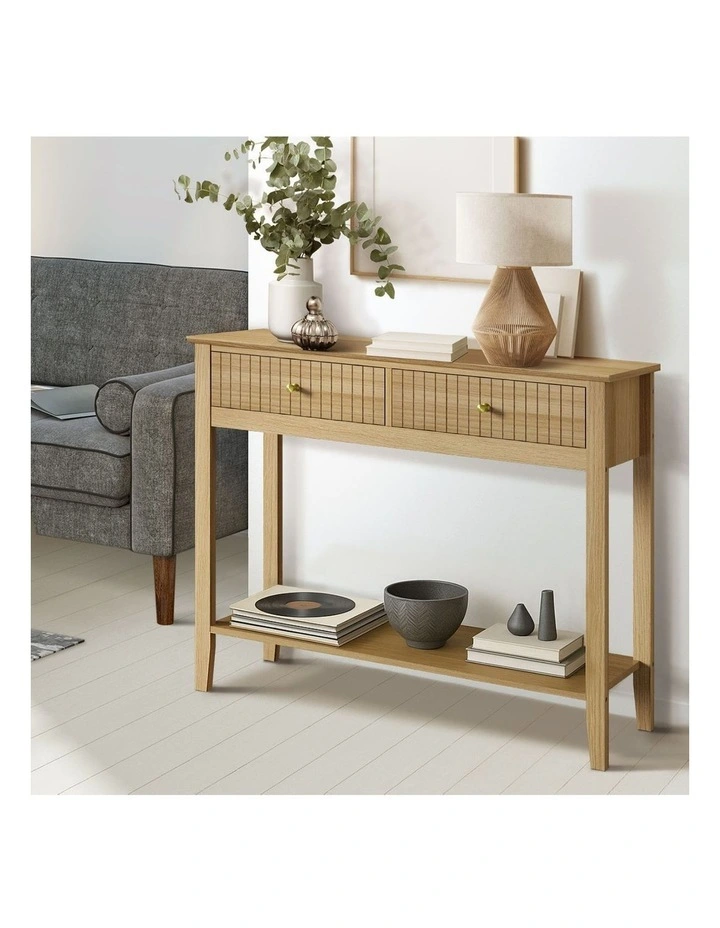 Oikiture 100cm Console Table Hallway Table with 2 Storage Drawer Entry Desk image 5