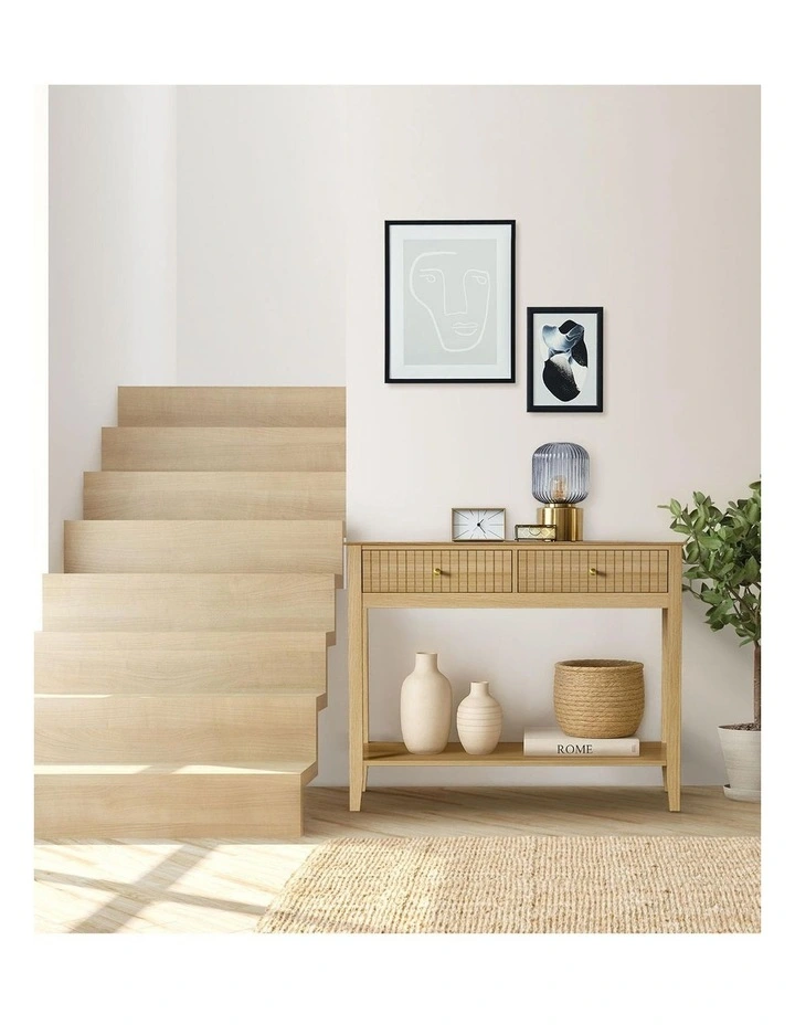 Oikiture 100cm Console Table Hallway Table with 2 Storage Drawer Entry Desk image 7