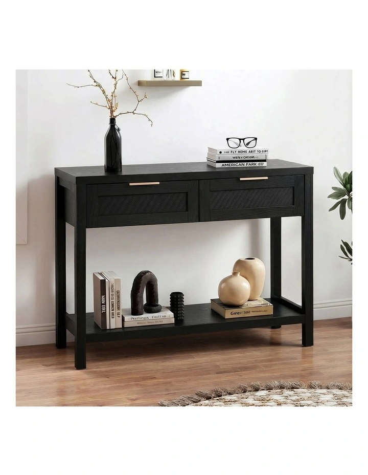 Oikiture Console Table 2 Drawers Entry Table Hallway Display Shelf Black image 4