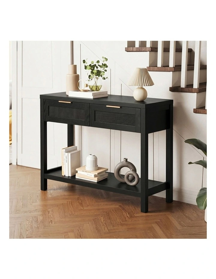 Oikiture Console Table 2 Drawers Entry Table Hallway Display Shelf Black image 5
