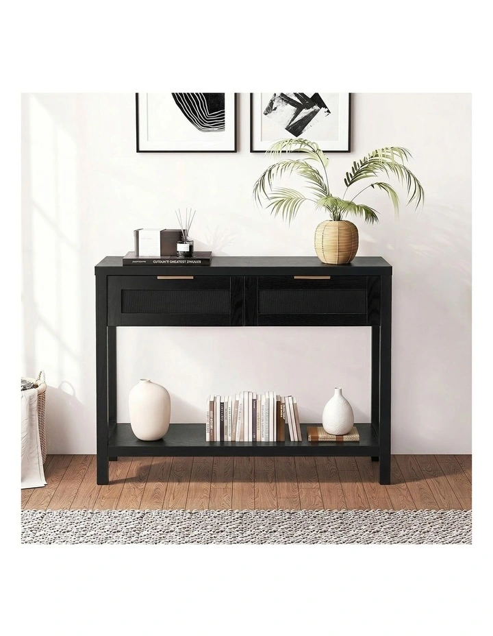 Oikiture Console Table 2 Drawers Entry Table Hallway Display Shelf Black image 7