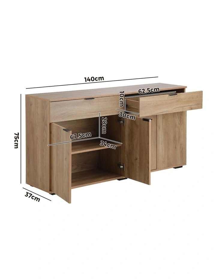 Oikiture Buffet Sideboard Storage Cabinet High Gloss 4 Doors 2 Drawers Natural image 3
