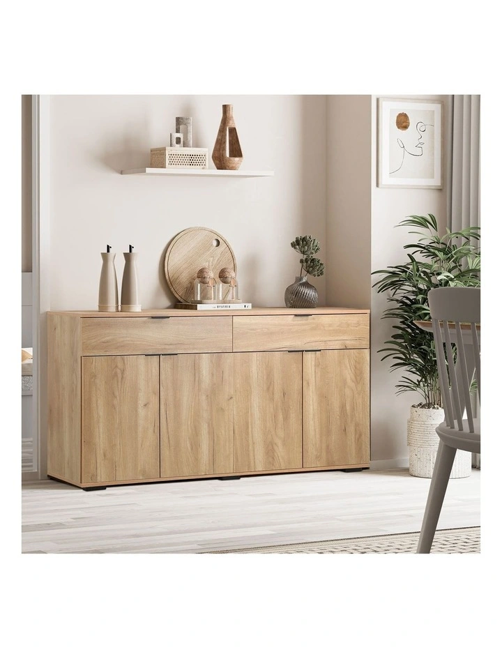 Oikiture Buffet Sideboard Storage Cabinet High Gloss 4 Doors 2 Drawers Natural image 4