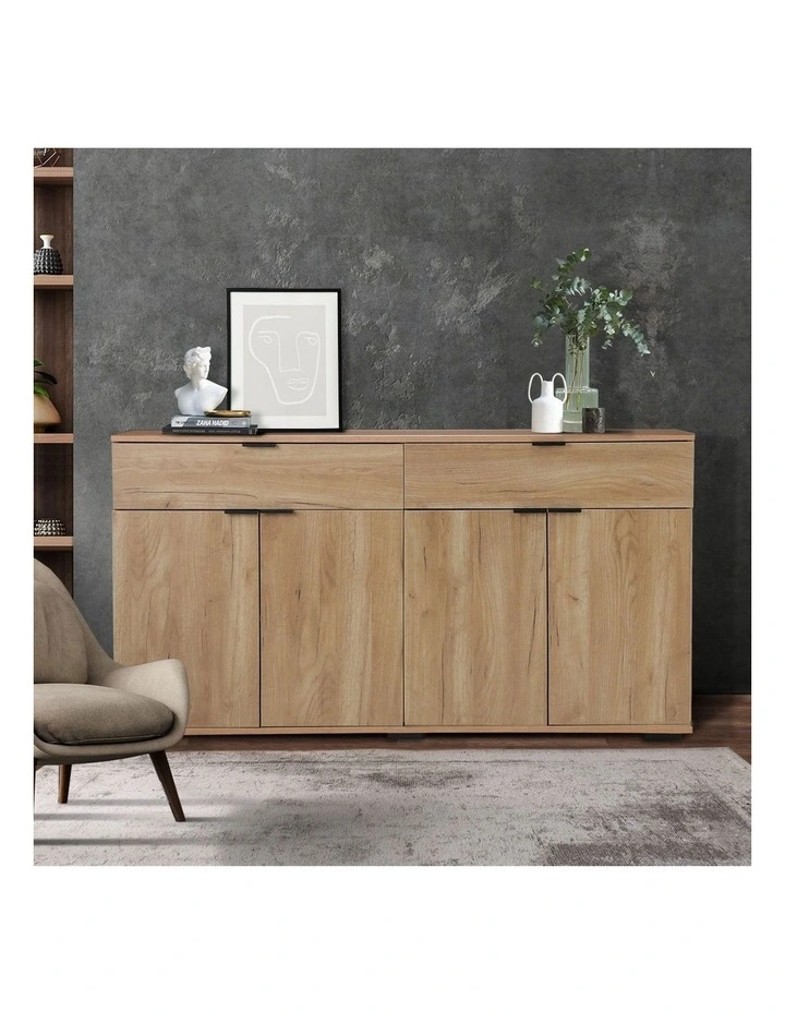 Oikiture Buffet Sideboard Storage Cabinet High Gloss 4 Doors 2 Drawers Natural image 5