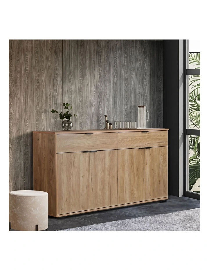 Oikiture Buffet Sideboard Storage Cabinet High Gloss 4 Doors 2 Drawers Natural image 7