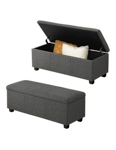 Oikiture Storage Ottoman Blanket Box Linen Fabric Arm Foot Stool Couch Large
