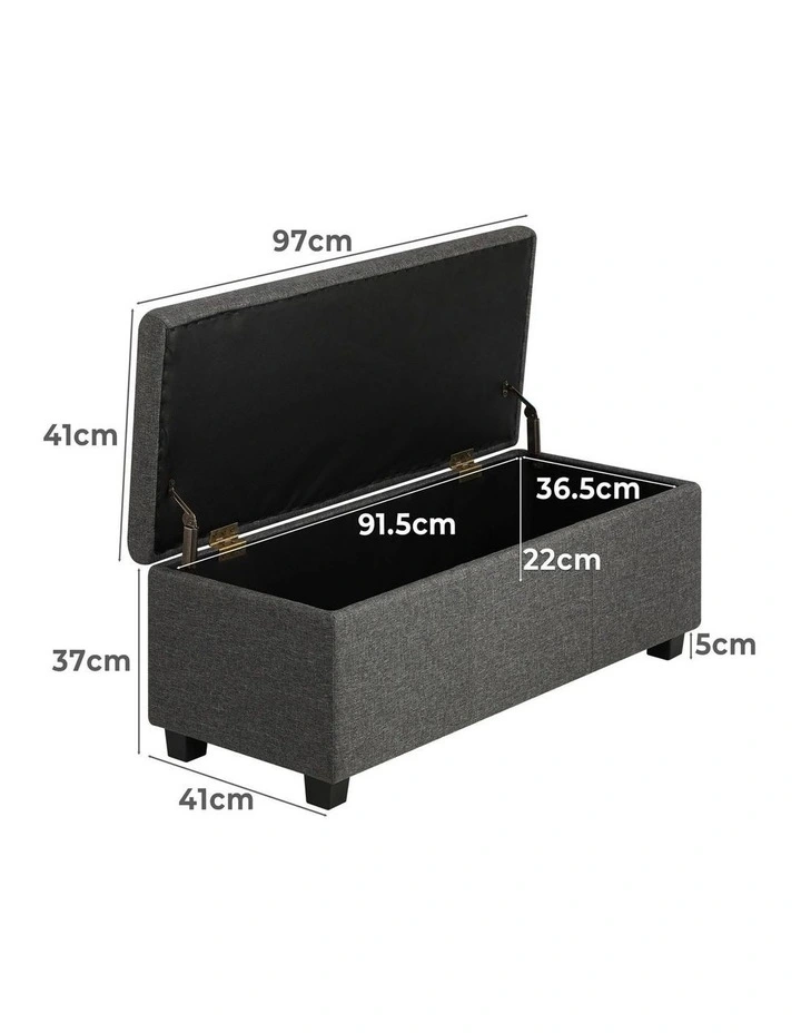 Oikiture Storage Ottoman Blanket Box Linen Fabric Arm Foot Stool Couch Large image 3